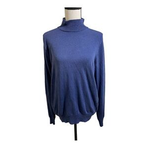 Jos A Bank mens ribbed turtleneck silk long sleeve sweater blue size Small